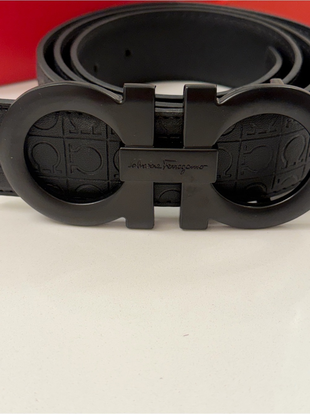 Salvatore Ferragamo Black Leather Gancini Belt Size 46/120 All Black w/ Box